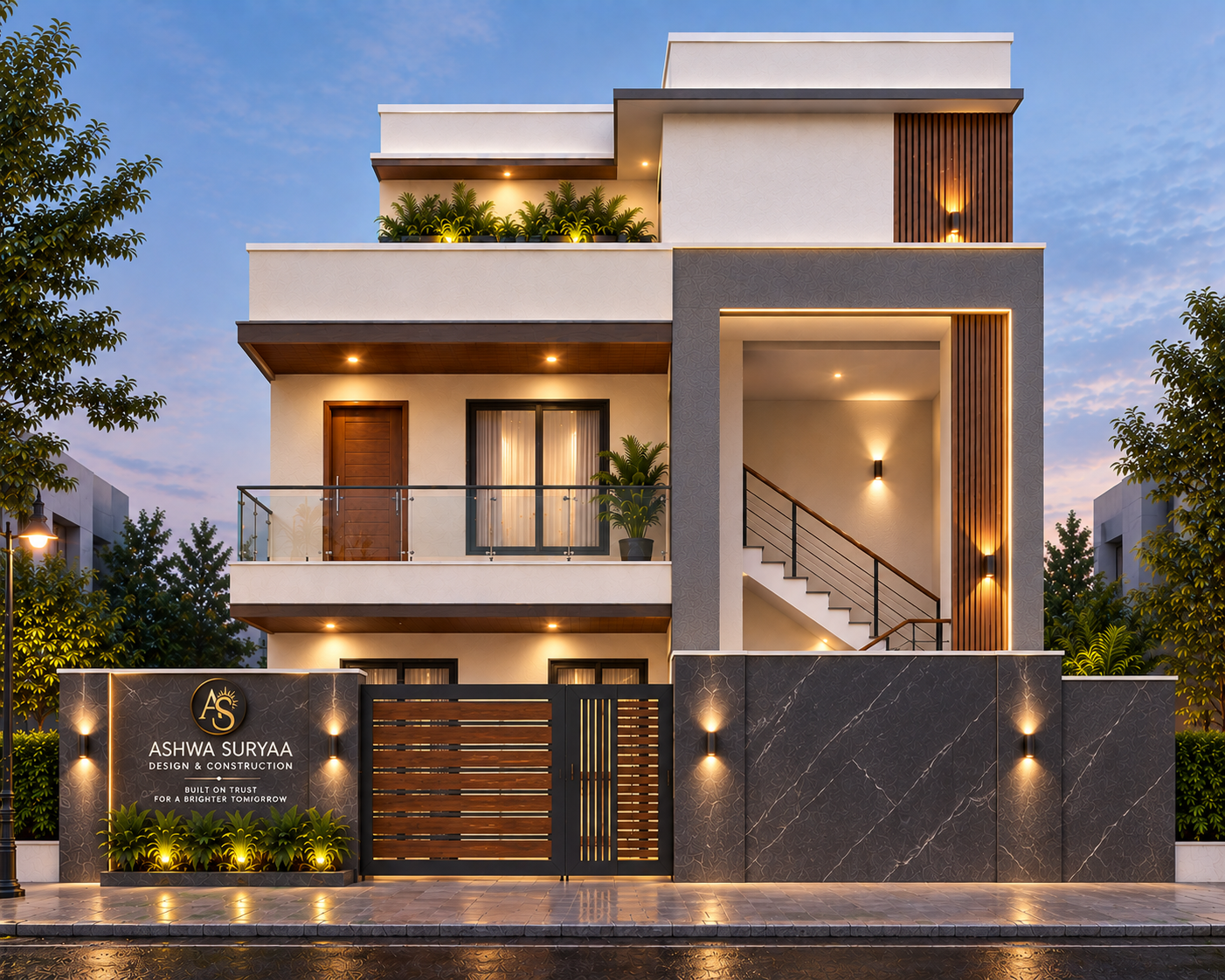 Modern residential facade design visualization