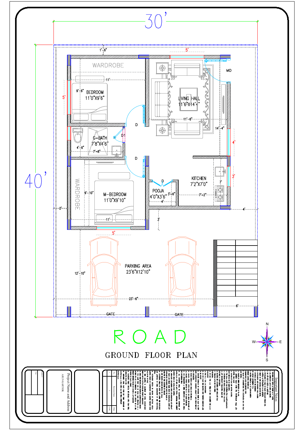 30 x 40 south-facing residential plan