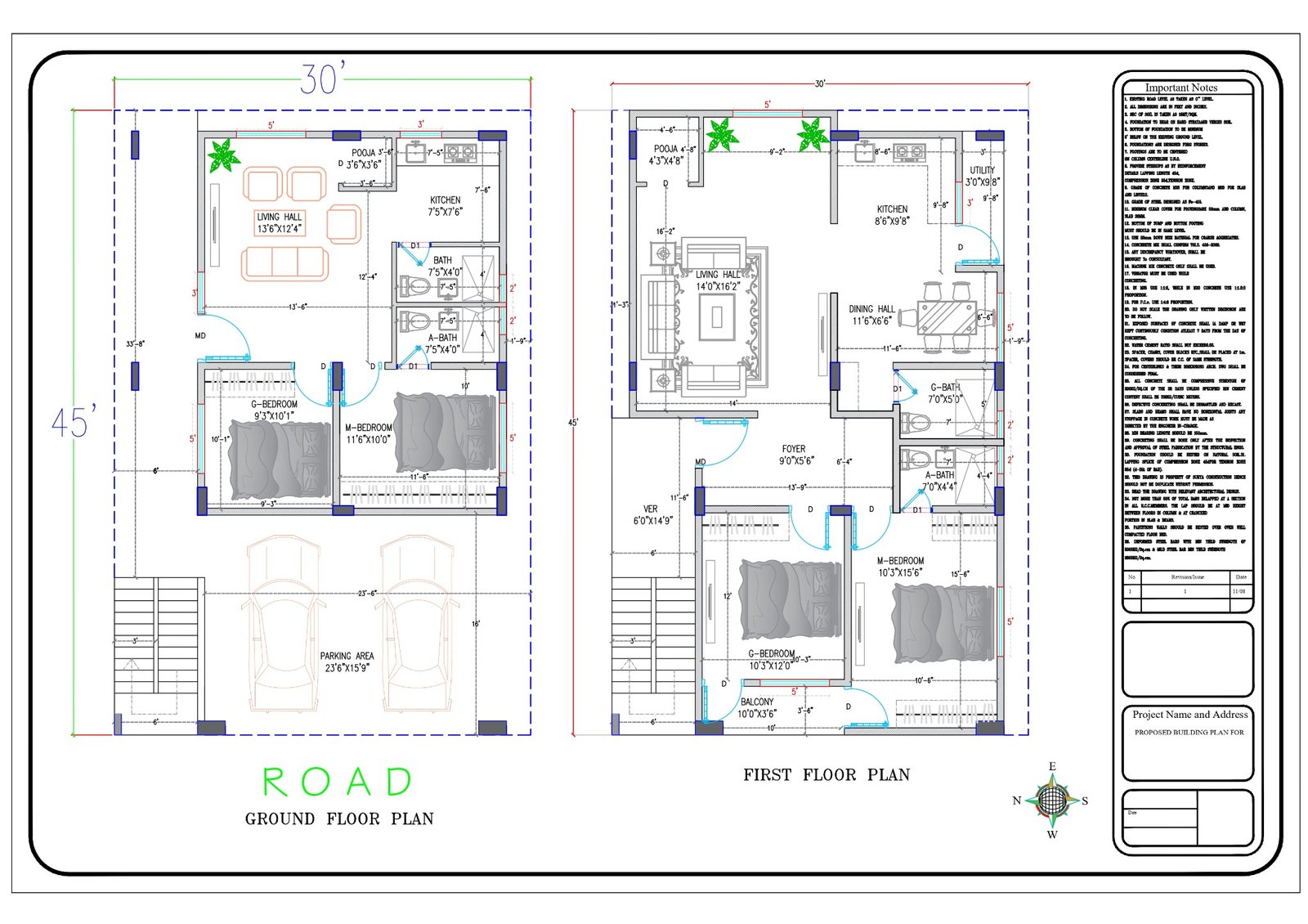 30 by 45 residential floor plan