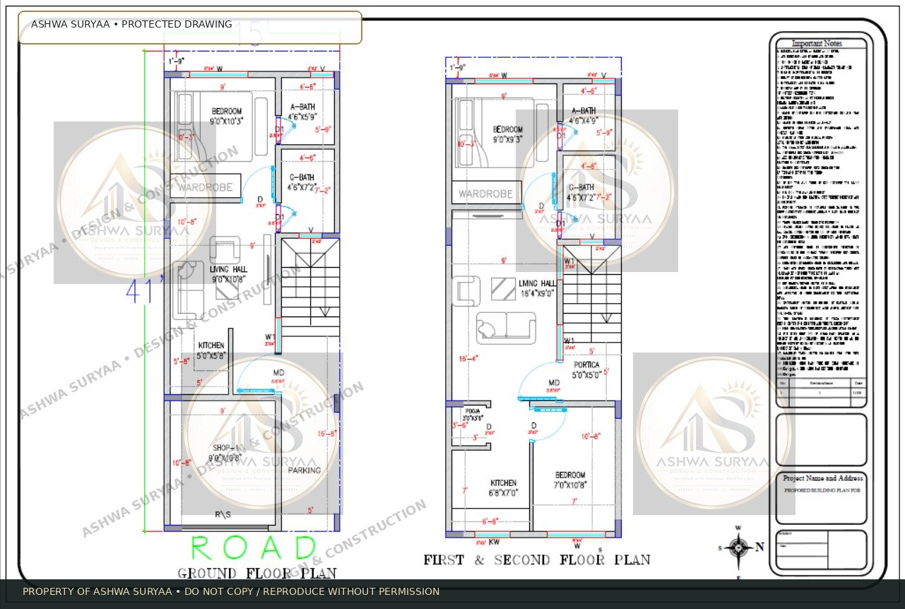 15 x 41 east-facing residential plan