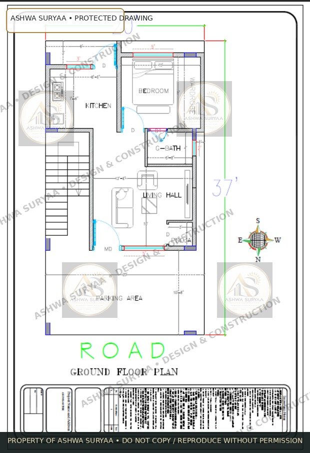 20 x 37 north-facing residential plan