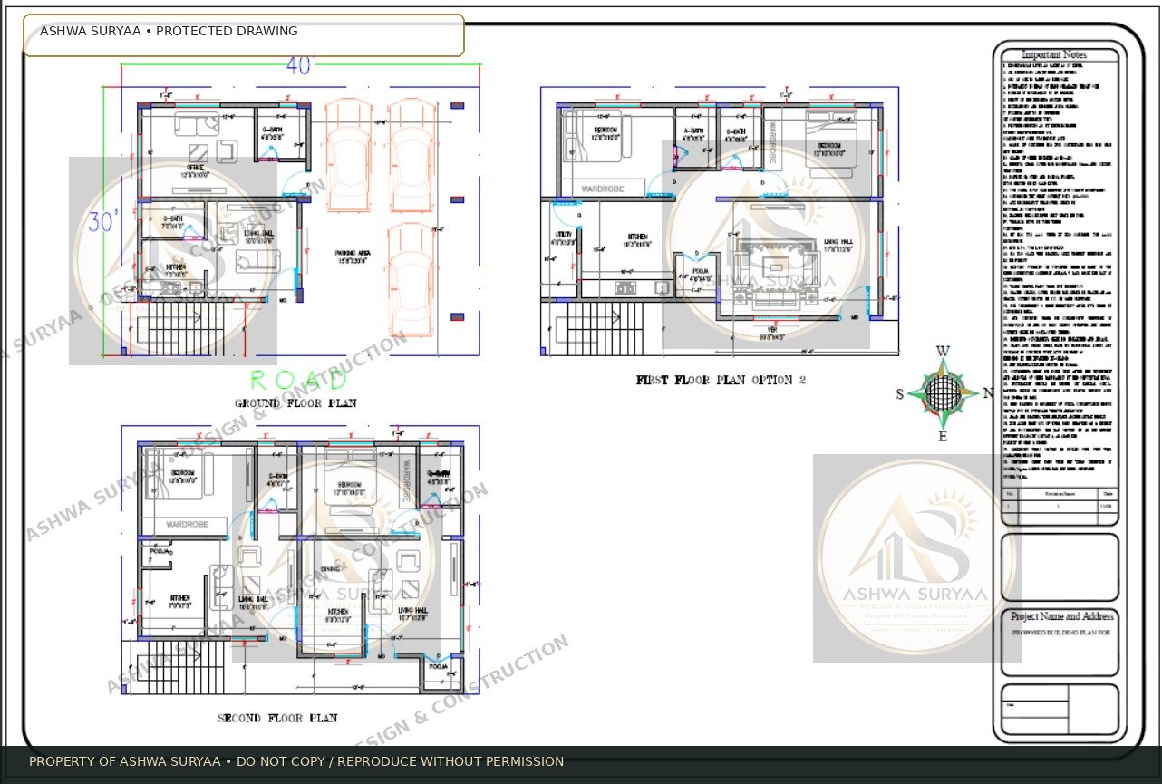 30 x 40 east-facing residential plan