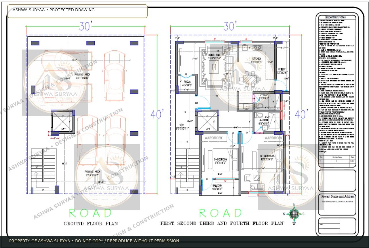 30 x 40 west-facing residential plan