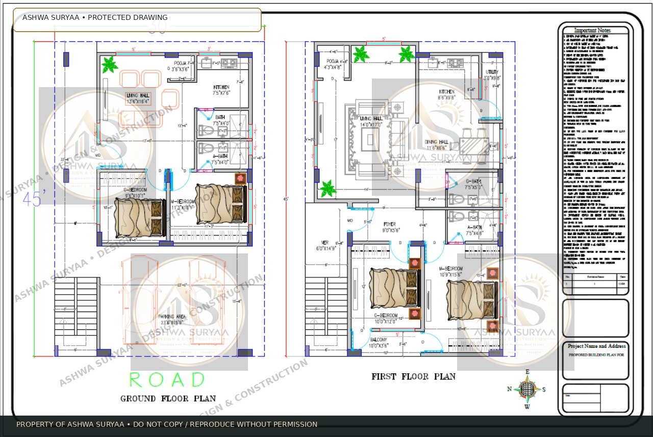 30 x 45 west-facing residential plan