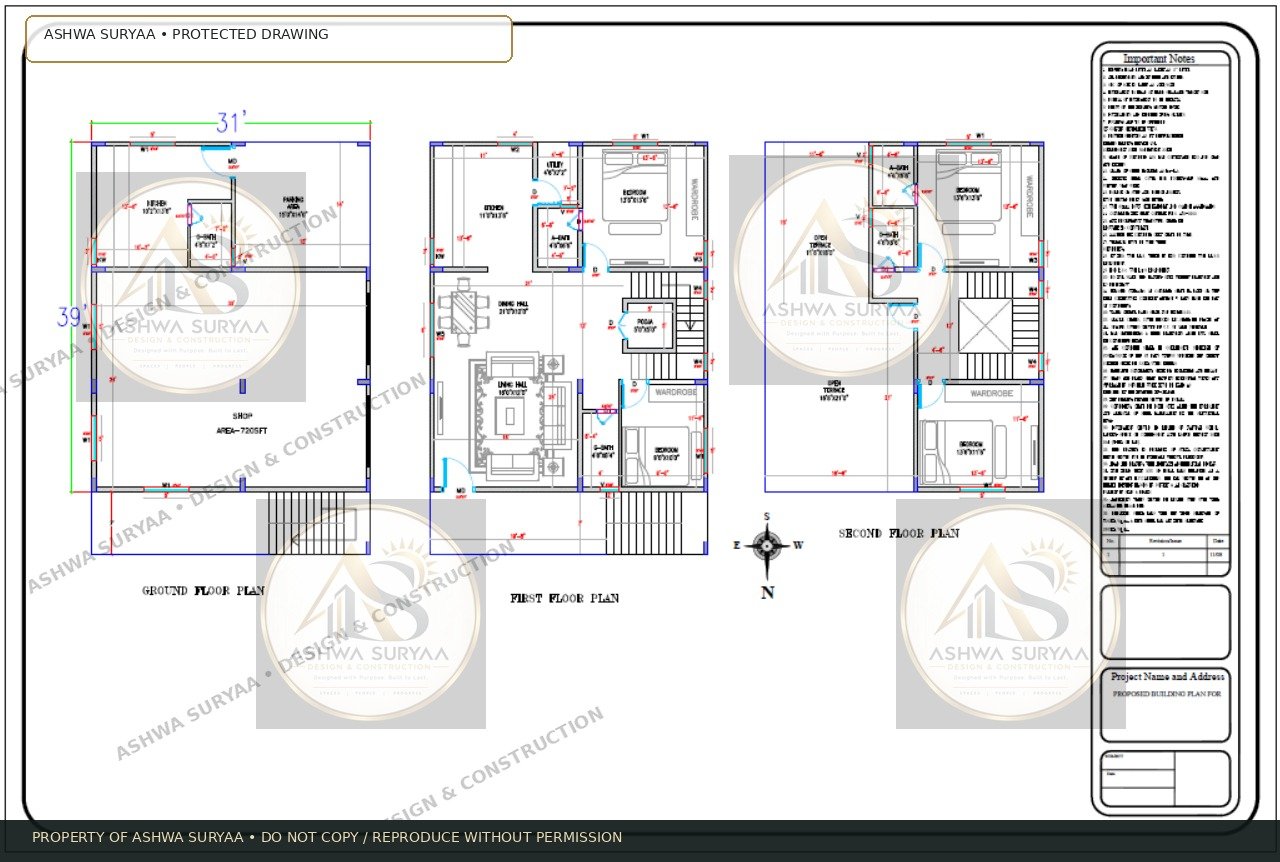 31 x 39 north-facing residential plan