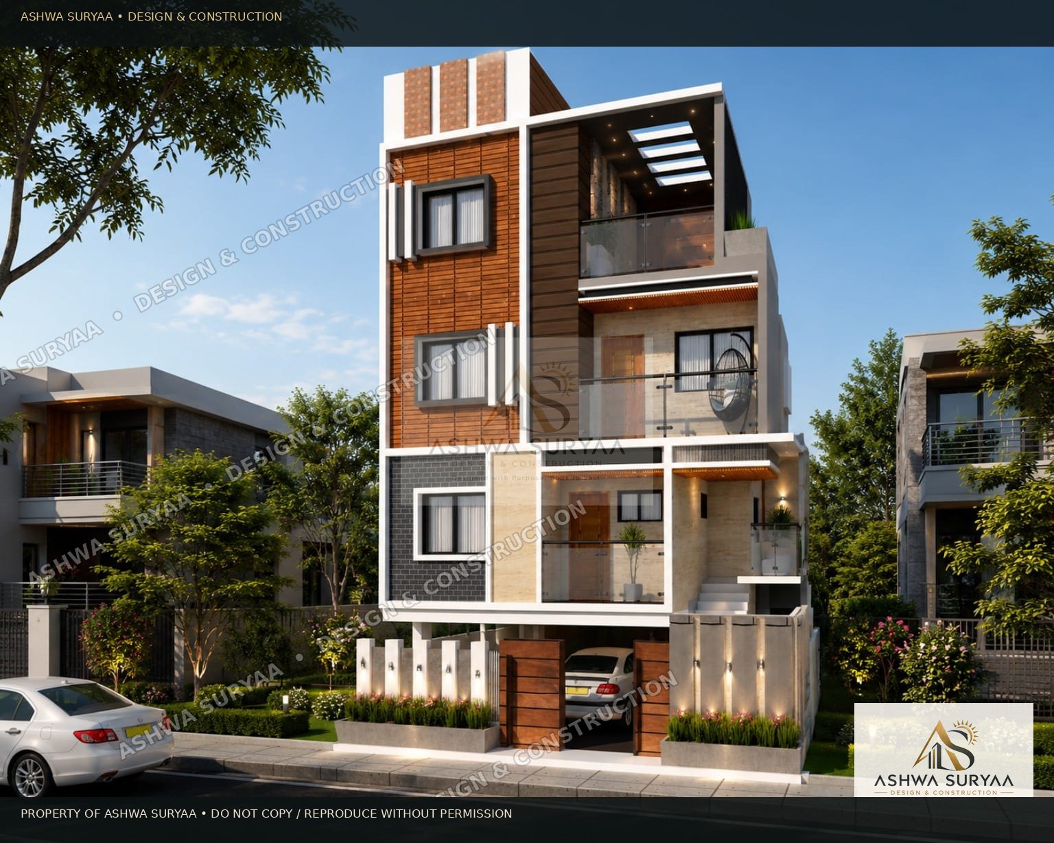 Contemporary residential elevation visualization