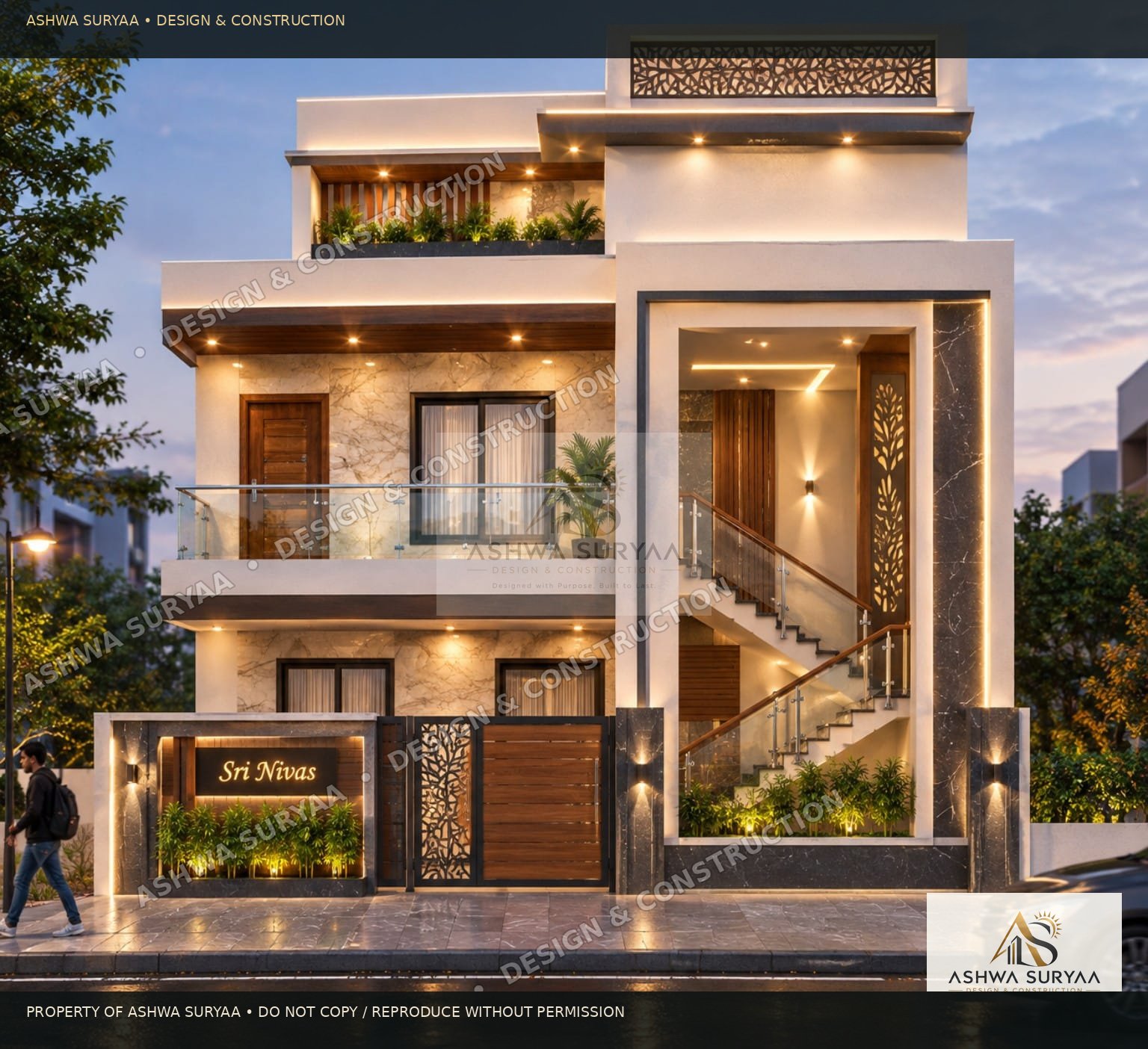Modern villa with feature staircase visualization
